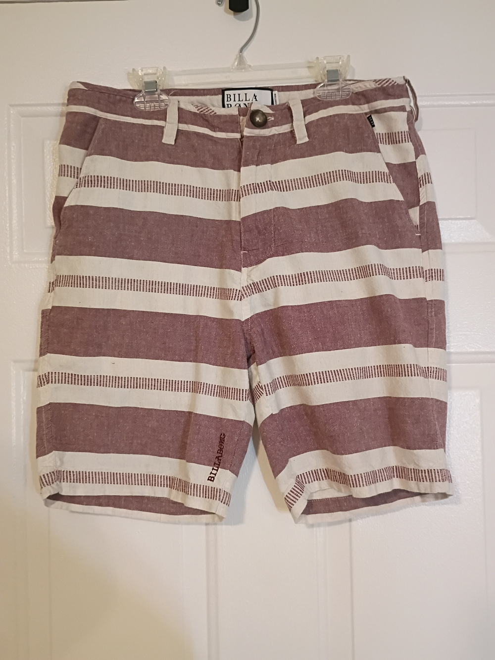 Billabong Men's Maroon and White Striped Flat Front Shorts